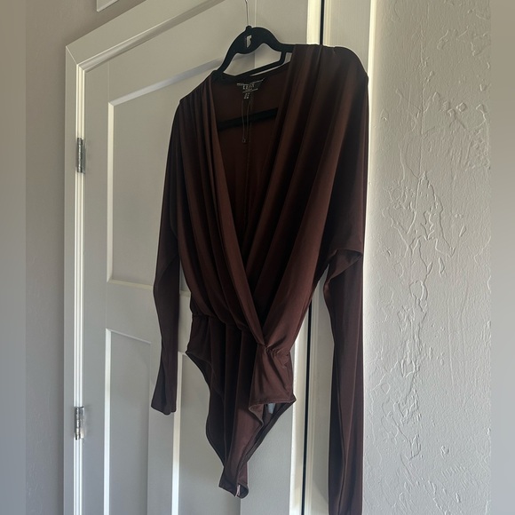 Lipsy Brown Wrap Bodysuit - Picture 12 of 14